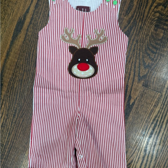 Red Striped Reindeer Romper - Picture 1 of 2